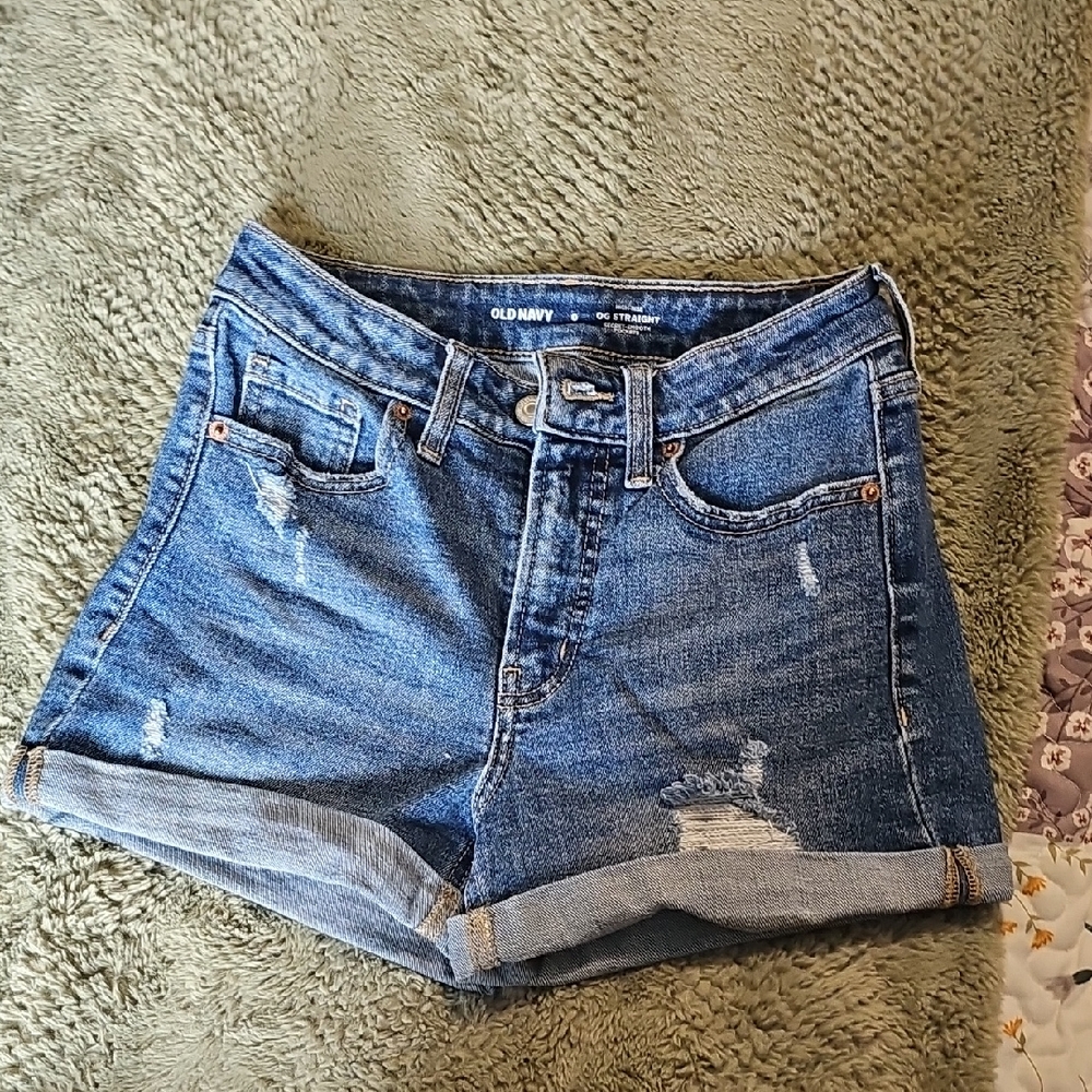 Old Navy Blue Distressed Rolled-Hem Denim Shorts